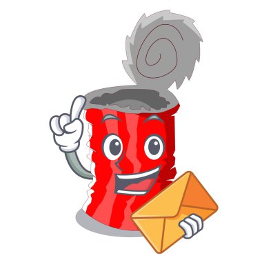 Zarf ile bir maskot vektör illüstrasyon izole teneke