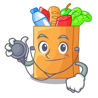 Doktor yemek çanta paketi şekli çizgi film vektör çizim