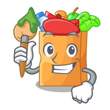 Sanatçı yiyecek çanta paketi şekli çizgi film vektör çizim