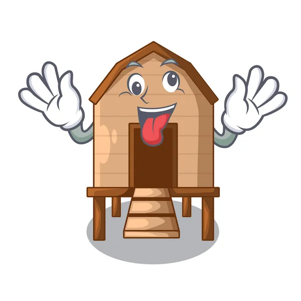 Crazy Chicken Wooden Cartoon Coop Vector Illustration — Stock Vector