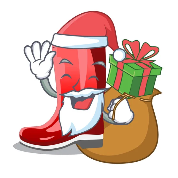 Père Noël Avec Des Bottes Fermier Boueux Cadeau Façonner Vecteur — Image vectorielle
