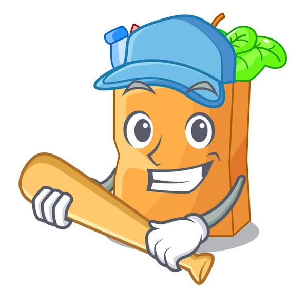 Jouer Baseball Sac Alimentaire Paquet Forme Illustration Vectorielle Dessin Animé — Image vectorielle