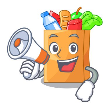 Megafon gıda torbası paket şekli çizgi film vektör çizim ile