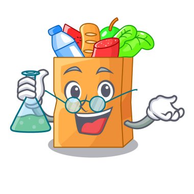 Maskot vektör illüstrasyon izole Profesör gıda kese torbalar