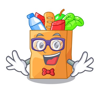 Maskot vektör illüstrasyon izole geek gıda kese torbalar