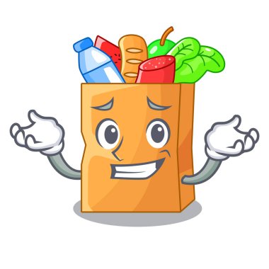 Maskot vektör illüstrasyon izole sırıtan gıda kese torbalar