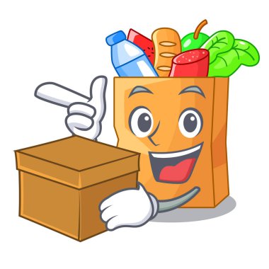 Maskot vektör illüstrasyon izole kutusu gıda kese torbalar ile