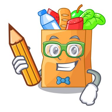 Maskot vektör illüstrasyon izole öğrenci gıda kese torbalar