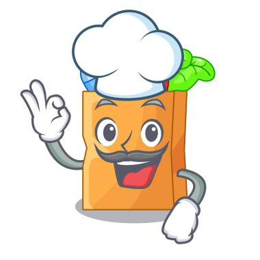 Maskot vektör illüstrasyon izole Şef gıda kese torbalar