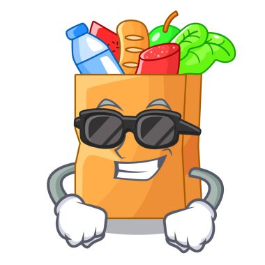 Maskot vektör illüstrasyon izole süper cool gıda kese torbalar