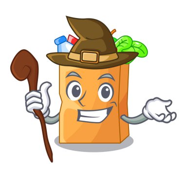 Cadı gerçekçi yiyecek bir çanta karakter vektör çizim