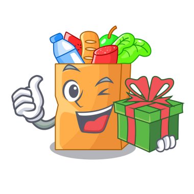 İle Hediyelik Çanta karakter vektör çizim gerçekçi gıda