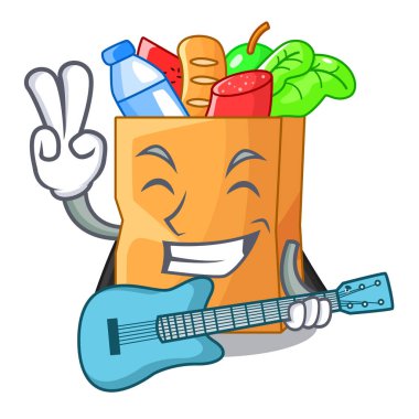 İle gitar çanta karakter vektör çizim gerçekçi gıda