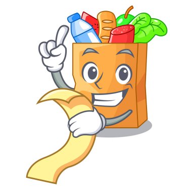 İle menü bir çanta karakter vektör çizim gerçekçi gıda