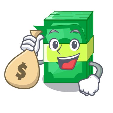 Para torbası yığını para şekil karikatür ile tablo vektör çizim