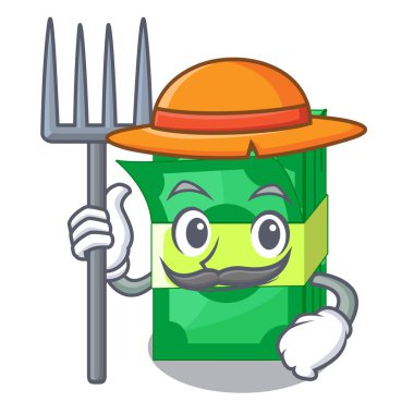 Çiftçi yığın para şekil karikatür tablo vektör çizim