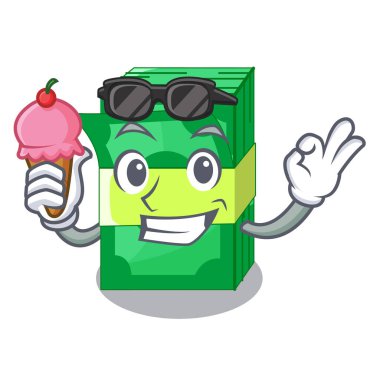 Maskot vektör illüstrasyon izole dolar dondurma yığınıyla