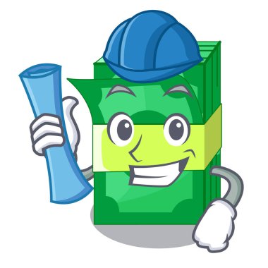 Maskot vektör illüstrasyon izole dolar yığını mimar