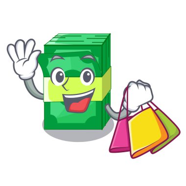Shopping stack of dollars isolated on mascot vector illustration