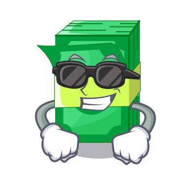 Süper cool maskot vektör illüstrasyon izole dolar yığını