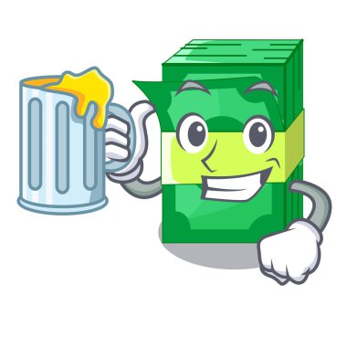 Suyu yığınları para dolar ile banka karakter vektör çizim