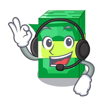 Kulaklık ile para demetleri karikatür vektör çizim ambalaj ayarla