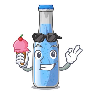 Dondurma soda su şişesi ile karikatür tablo vektör çizim yakınındaki