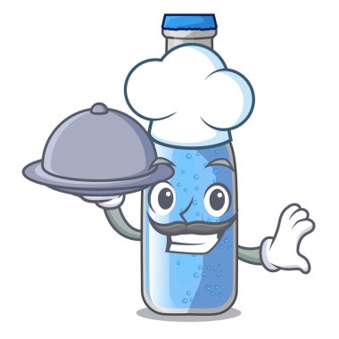 Şef yemek bardak soda su üzerinde karakter vektör çizim ile