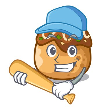 İskambil beyzbol karikatür Takoyaki fırında yangın vektör çizim içinde pişirme