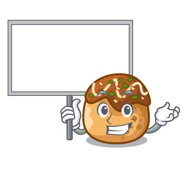 Yönetim Kurulu karikatür Takoyaki fırında yangın vektör çizim içinde yemek getirmek