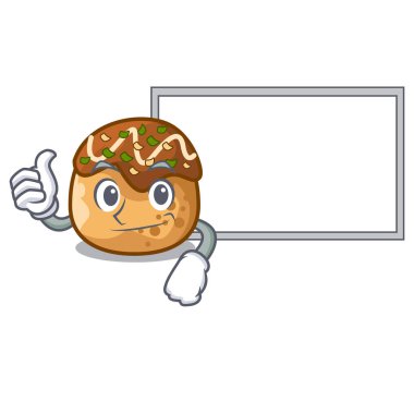 Başparmak yukarıya takoyaki fırında yangın vektör çizim içinde pişirme kurulu karikatür ile