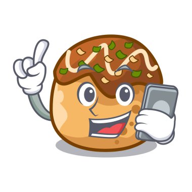 Telefon karikatür Takoyaki fırında yangın vektör çizim içinde pişirme