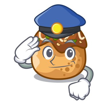 Polis pişirme takoyaki fırında yangın vektör çizim karikatür