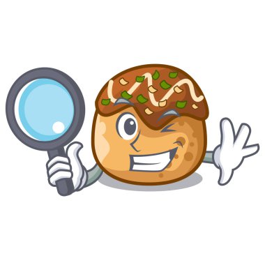 Dedektif takoyaki karakter ahtapot topları gıda vektör çizim