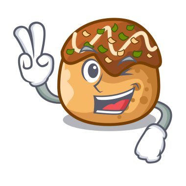 İki parmak takoyaki karakter ahtapot topları gıda vektör çizim içinde
