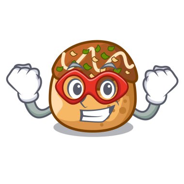 Süper kahraman takoyaki karakter ahtapot topları gıda vektör çizim