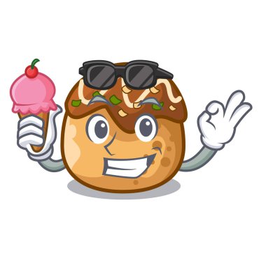 Dondurma takoyaki karakterimde ahtapot topları gıda vektör çizim ile