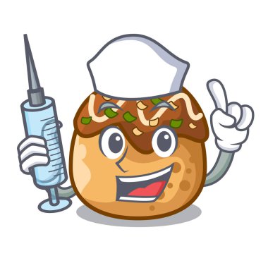 Ahtapot topları gıda vektör çizim hemşire takoyaki karakter