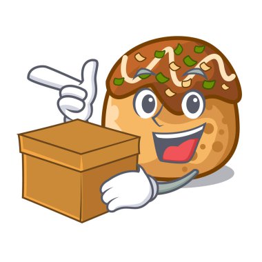 Ahtapot topları gıda vektör çizim ile kutu takoyaki karakteri