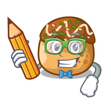 Öğrenci takoyaki karakter ahtapot topları gıda vektör çizim