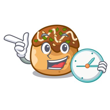 Saat takoyaki karakterimde ahtapot topları gıda vektör çizim ile