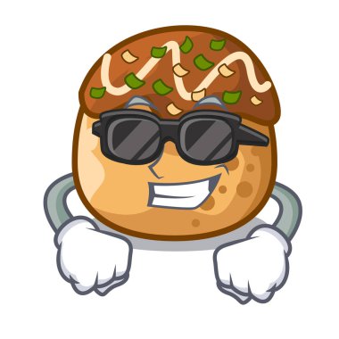 Ahtapot topları gıda vektör çizim süper cool takoyaki karakter