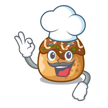 Ahtapot topları gıda vektör çizim Şef takoyaki karakter