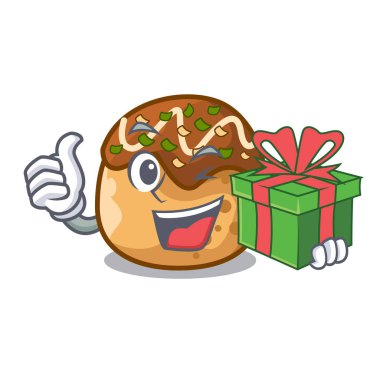 Hediye takoyaki topları diisolasi ile bir maskot vektör çizim üzerinde