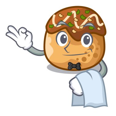 Garson takoyaki topları diisolasi bir maskot vektör çizim üzerinde