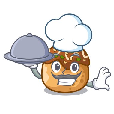 Şef gıda takoyaki topları diisolasi üzerinde bir maskot vektör çizim ile