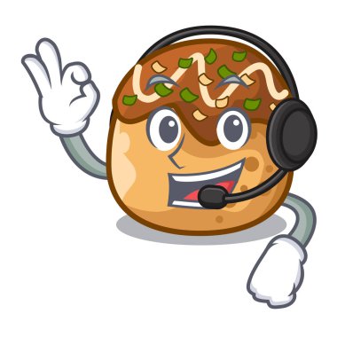 Takoyaki şekil topları ile kulaklık illüstrasyon karikatür vektör