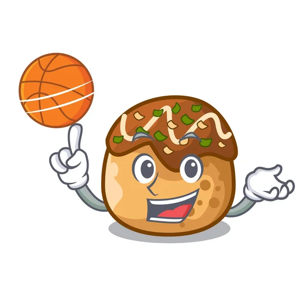 Basketbal Kreslený Vaření Takoyaki Pečené Ohněm Vektorové Ilustrace — Stockový vektor