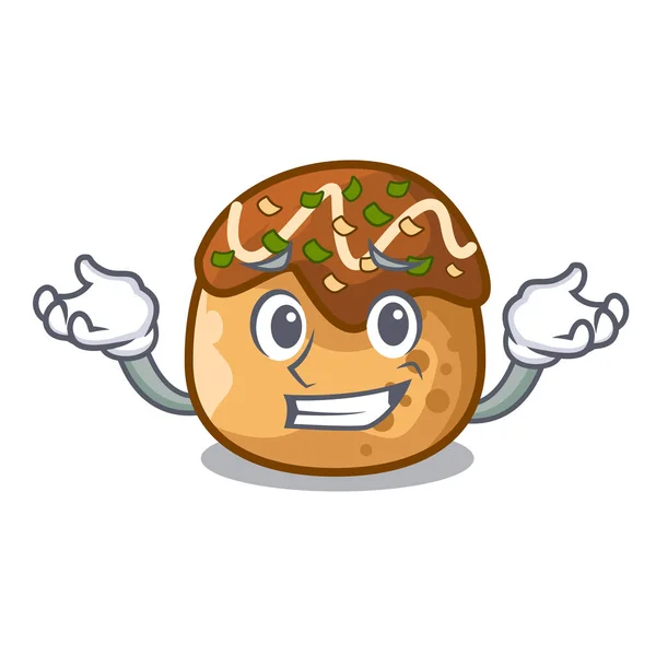 Grinning Takoyaki Personagem Bolas Polvo Ilustração Vetor Comida — Vetor de Stock