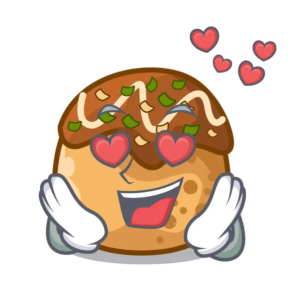 Amor Takoyaki Bolas Diisolasi Uma Ilustração Vetor Mascote — Vetor de Stock